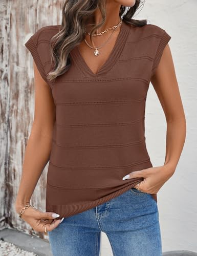 Image of AKEWEI Sweater Vest Women Sleeveless Knitted V Neck Cap Sleeve Pullover Tank Tops 2025 Summer Fall Fashion Causal Trendy