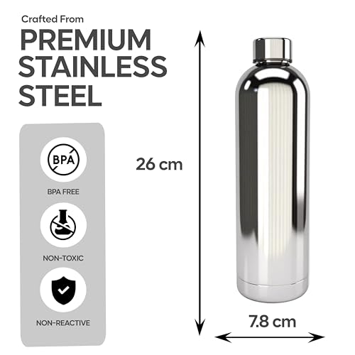 Botella de Agua de Acero Inoxidable 25oz - Aislamiento al Vacío Conserva Frío 16 Horas, Doble Pared Antigoteo, Diseño Clásico Cromado miniatura 5