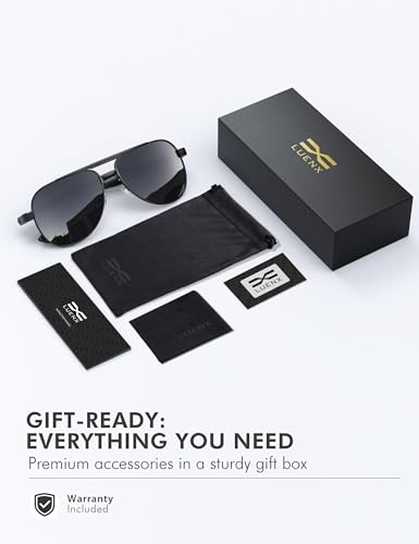 Image of LUENX Aviator Sunglasses for Women Men Polarized Lens Trendy Sun Glasses - UV 400 Protection 60MM with Accessories Driving