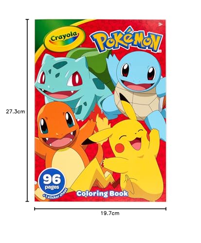 CRAYOLA Pokémon 96 Page Colouring Book | 96 Pages of Pokémon Colouring Fun with Pikachu & Friends! | Includes Bumper Sticker Sheet for Ages 3+