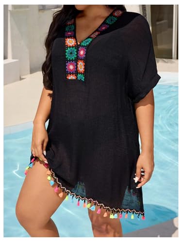 Robe de plage grande taille col en V coupe flatteuse noire