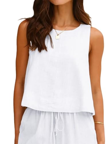 IDEALSANXUN Womens Linen Tank Tops Spring Summer Relaxed Fit Sleeveless Shirts