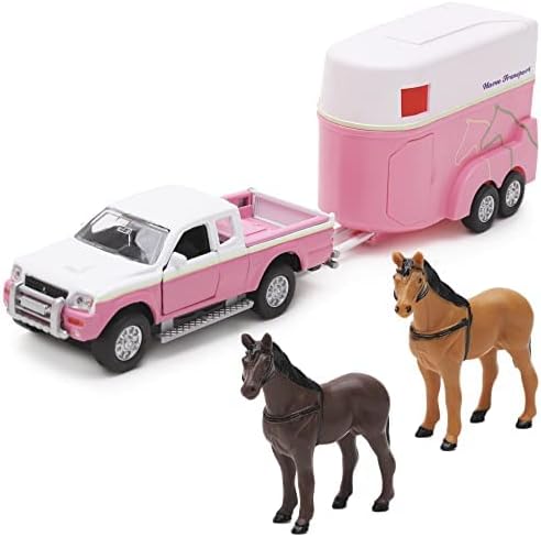 Toyland Camión rosa y caja de caballo rosa - Juego de granja - 2 caballos incluidos - Metal fundido a presión disponible en Yaxa Venezuela