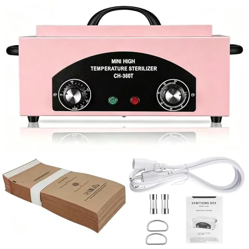 High Temperature Metal Cleaning Box,Misforu 1.5L Dry Heat Cabinet High Temp with Stainless Tray Timer and Handle for Nail Art Tool Salon Hairdressing Tool Earrings 300W (Pink)
