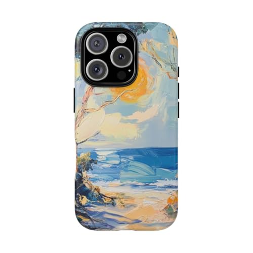 Coque iPhone 16 Pro paysage côtier mat bleu rigide