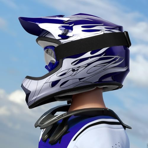 image for TCMT Dot Youth & Kids Motocross Offroad Street Helmet Blue Flame Motor
