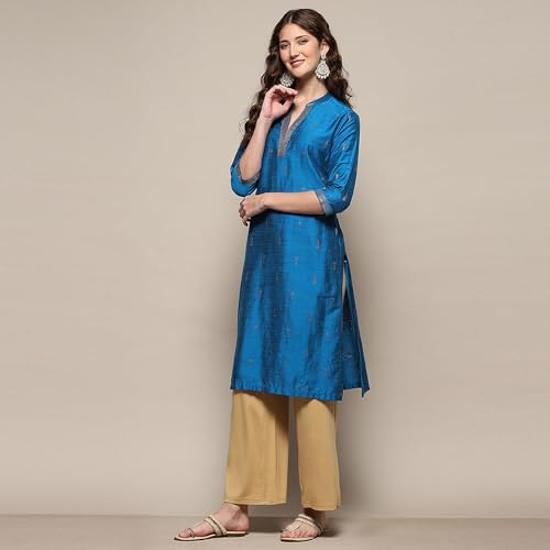 Image of BIBA Women Polyester Regular Fit Yard-Dyed Straight Kurta