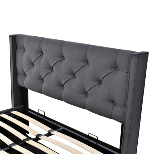 Hydraulisch Doppelbett Polsterbett 160X200Cm,Bett Mit Lattenrost Aus Metallrahmen, Modernes Bettgestell Mit Stauraum, Baumwolle, Grau(Mit Matratze) – Bild 8