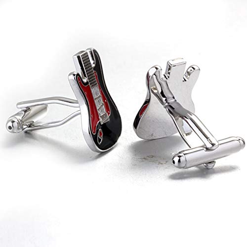 Mancuernillas para Hombre KnBoB Diseño Guitarra Plata Negro Rojo miniatura 3