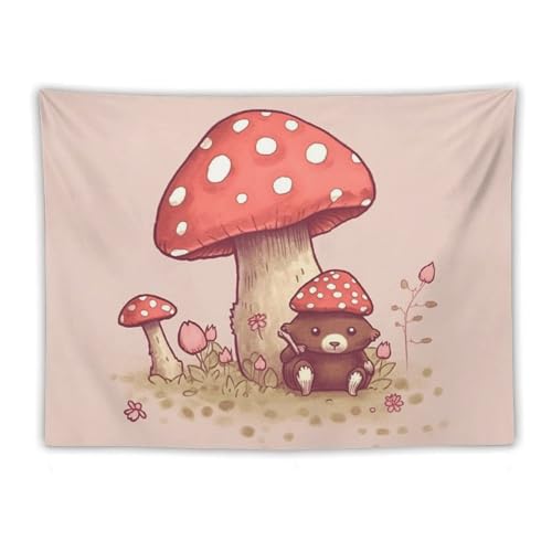 Tapisserie d'art abstrait ours et champignons YKUDBN grande tenture murale en polyester pour maison