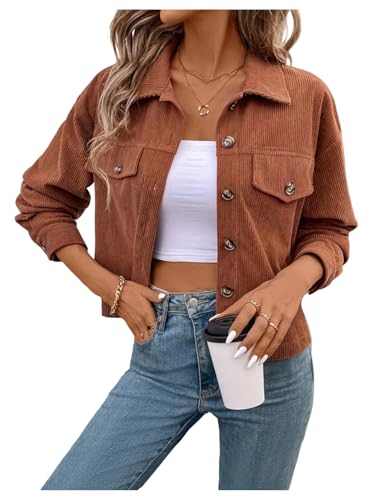 SHENHE Women's Corduroy Shirt Button Down Long Sleeve Jacket Shacket Spring Fall Trendy Clothes