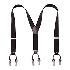 KANGDAI Bretelles Homme Larges 6 clips Brace Men Y Retour Suspensions ajustables ¨¦lastiques et durables Clips en m¨¦tal fort (Noir)