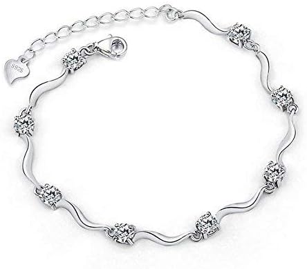 NANHONG Dainty Jewellery Beaded Charm Bracelet in 925 Sterling Silver AAA Crystal Hand Catenary with Gift Box