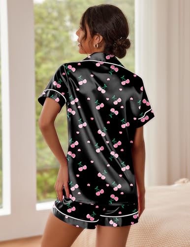 Image of Ekouaer Pajamas for Women Set Silk Satin Pjs Button Down Sleepwear Summer Loungewear Top and Shorts Lounge Set S-XXL