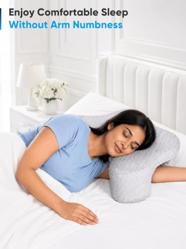 Image of FOVERA Side Sleeper Pillow with Arm Hole - Shoulder Relief Memory Foam Pillow for Neck & Shoulder Pain, Ergonomic Arm Support Pillow for Side, Back & Stomach Sleepers (Dual Color)