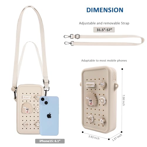 Elecbae Silicone Crossbody Bag for Women, DIY Charm Compatible Perforated Hole Design, Compact Waterproof Lightweight Phone Purse with Adjustable Strap for Daily Use (Beige) by Elecbae - Used condition - Image 4