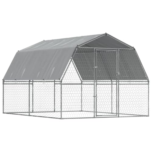 vidaXL Hundekäfig 2 STK., Hundezwinger mit Wasserfestes Dach Tür, Outdoor Hundehaus Maschen-Design, Hundehütte, Silbern Verzinkter Stahl