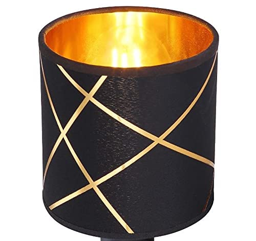 Lampenschirm Rund Retro Vintage Farbe: Schwarz / Gold Stofflampenschirm Textilschirm Ersatzschirm Tischlampe Pendelleuchte E27 Fassung Durchmesser (Schwarz / Gold Muster Ø 13cm) Cover