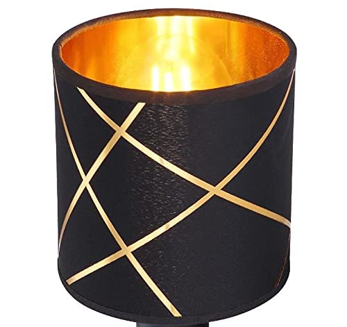 Lampenschirm Rund Retro Vintage Farbe: Schwarz/Gold Stofflampenschirm Textilschirm Ersatzschirm Tischlampe Pendelleuchte E27 Fassung Durchmesser (Schwarz/Gold Muster Ø 13cm)