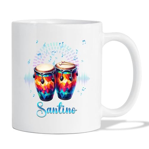 Colorful Bongo Drum Musical Instrument White Coffee Mug 11 15Oz, Personalized Bongo Drum Lover Ceramic Cup Gift For Bongo Drum Player Birthday Christmas, Custom Name Bongo Drum Cup, Bongo Drum Mugs