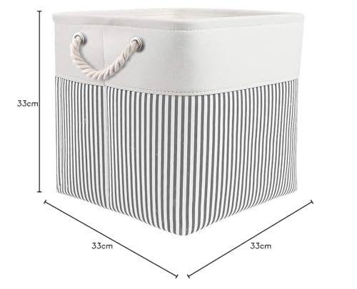 Mangata Aufbewahrungsbox Stoff, aufbewahrungskorb Grau Streifen, Korbe Stoff in Würfel (33x33x33 cm) für Schrank, Regal, und Kleidung, (Faltbare, 3er Pack) - 7