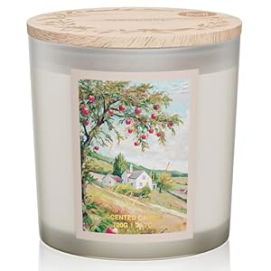 Msense large sized 3 wick apple and spice scent soy waxfallwinter scented candle 247oz with wooden lid 120 hours long lasting burnnatural candle for home fragrance  urban country home decor