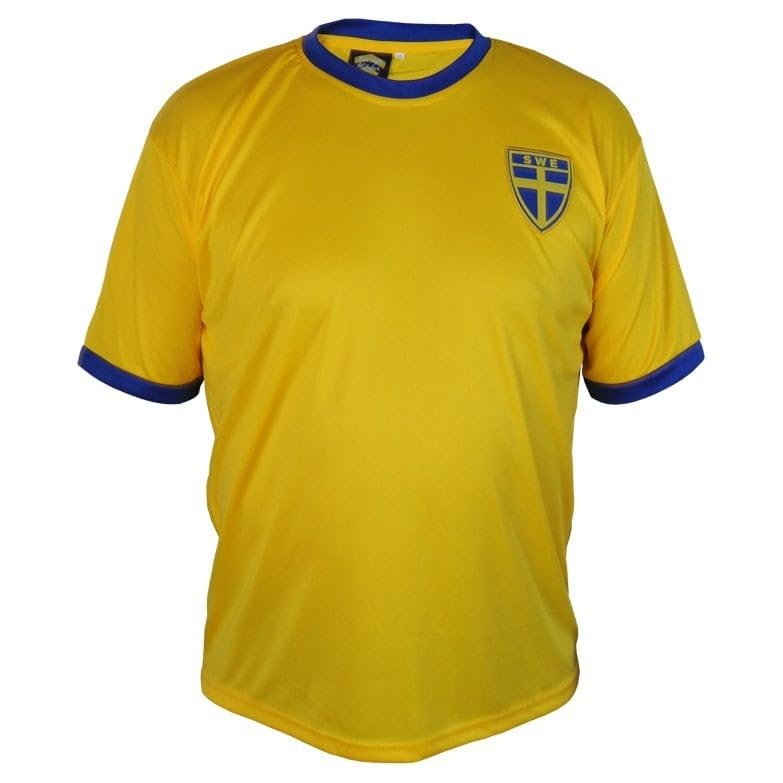 Sverige kläder Camiseta de fútbol de Suecia para Hombre | Camiseta de Partido 100% poliéster con Escudo de Suecia Bordado | Camiseta Azul y Amarilla del Equipo