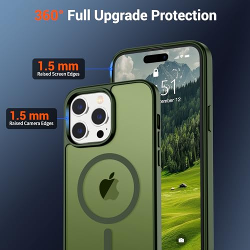 Image of SUPFINE Magnetic for iPhone 14 Pro Case (Compatible with MagSafe) (Military Grade Drop Protection) Slim Translucent Matte Shockproof with Anti-Fingerprint Phone Case,Cangling Green