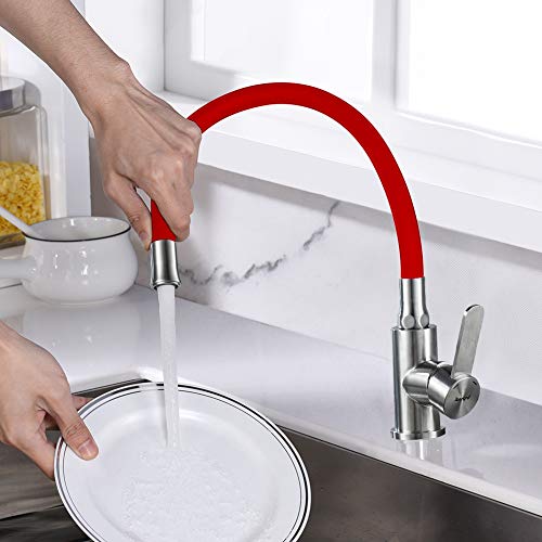 IBERGRIF M22119-1 Einhebel Küchenarmatur, 360° drehbar, Küchenarmatur mit Soft-Touch-Schlauch, Rot