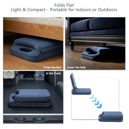 Image of Floor Chair with Adjustable Back Support, Foldable Padded Gaming Floor Seat for Adults & Kids, Multi-Position Meditation Chair with Corduroy Cover for Reading, Gaming & Watching TV (Blue)