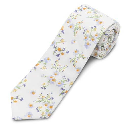 Image of Cotton Floral Ties for Men 2.76 inch Men's Skinny Tie Linen Flower Printed Neck Tie for Wedding Dating Party