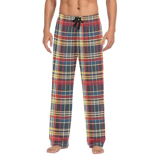 Men's Pajama Pants Plaid Pattern Geometric PJ Bottoms with Pockets, Sleepwear & Lounge Sleep Pants for Men