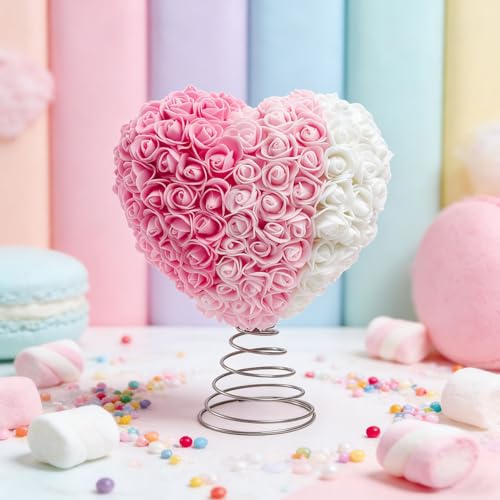 Puntas de árbol en forma de corazón y rosa para decoración festiva del hogar 4