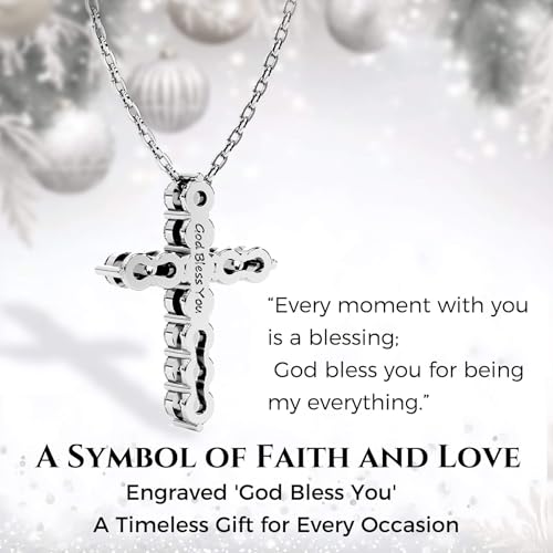 Moissanite Cross Necklace for Women Faith Pendant Christian Gifts Rodium Sterling Silver Jewelry for Her Wife Daughter Granddaughter Mom Grandma Anniversary Christmas Birthday Mothers Day4