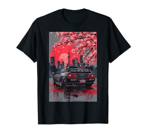 Retro Japanisches JDM Drift Race Car Tokyo Sakura Blossom Art T-Shirt