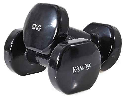 Kawanyo Mancuernas de vinilo, un par de 2 unidades, para entrenamiento de fuerza, gimnasia y ejercicio, pequeñas mancuernas resistentes, 2 x 5 kg.