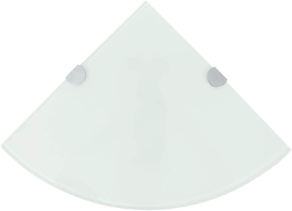 Corner Shelf Set of 2, White Tempered Safety Glass, 13.8 x 13.8 Inch Triangular Floating Wall Shelves for Bathroom, Kitchen, Living Room Decor