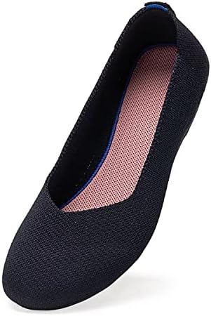 Frank Mully Women’s Ballet Flat Shoes Knit Dress Shoes Round Toe Slip On Ballerina Walking Flats Shoes for Woman Low Wedge Comfort Soft,Navy Blue,8