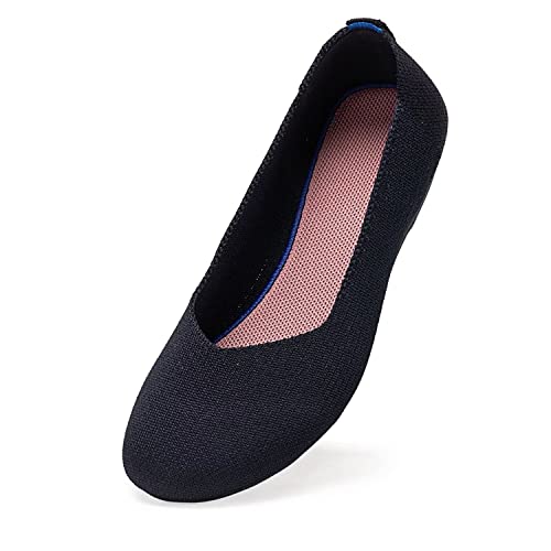 Frank Mully Women’s Ballet Flat Shoes Knit Dress Shoes Round Toe Slip On Ballerina Walking Flats Shoes For Woman Low Wedge Comfort Soft,Navy Blue,8 #TOP1