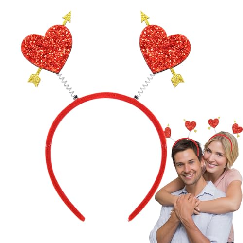 Chaies Diadema para el día de San Valentín, cinta para el pelo de San Valentín, bonita diadema roja en forma de corazón, decoración para el cabello para fiestas de vacaciones, accesorios para fotos