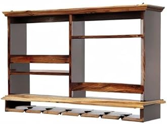 Jorden Wooden Wall Hanging Design Bar | Bar Cabinets for Home | Mini Bar for Home | Solid Wood Make Wine Storage Cabinet with Glass Hanging Space-Walnut Finish (Molding)