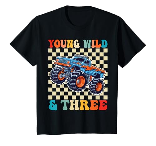 3rd Birthday Monster Truck Young Wild and Three T-Shirt Tee for 3 Year Old Boys