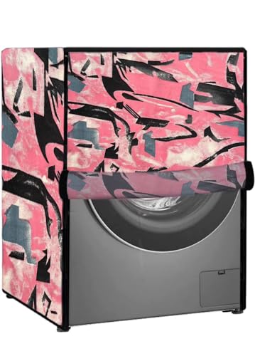 Image of MAXIMUS Waterproof & Dustproof Top Front Load Washing Machine Cover for 6 kg 6.5 kg 7kg & 7.5 kg Compatible for IFB LG Samsung Whirlpool Bosch Haier | Siemensfor with Pipe Holes (JUNGLE PINK BLACK)
