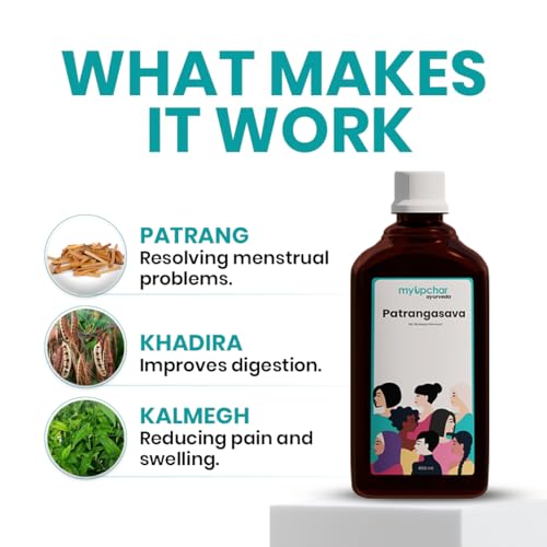 Image of myUpchar Ayurveda Patrangasava - Liquid Ayurvedic Supplement for Periods, Mood Swings, Weakness, PCOS & PCOD Relief, Improves Digestion, Hemoglobin Levels, White Discharge - 450ml