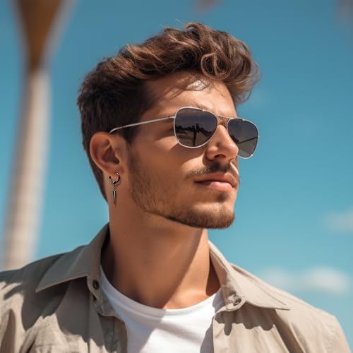 ONESING 15 Pairs Black Earrings for Men, Stainless Steel Mens Earrings set with Studs Hoop Earring Cross Dangle Earrings Hypoallergenic Ear Piercing Jewelry for Men Women3