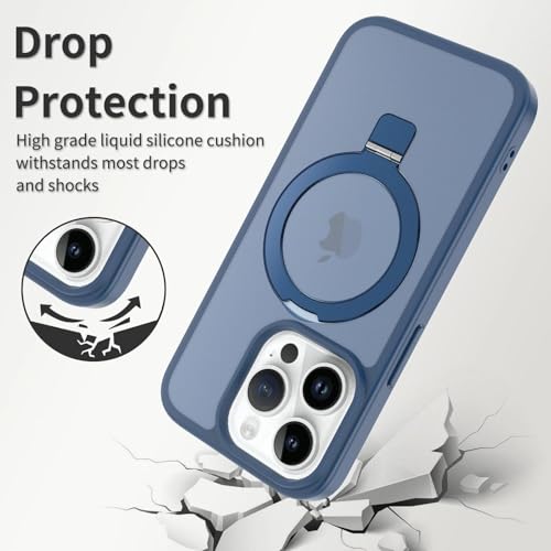 Image of Magnetic for iPhone 13 Pro Case & iPhone 14 Pro Case, 6.1 inch, Compatible with MagSafe, Rugged Kickstand, Not-Yellowing Military-Grade Protection, Matte Blue