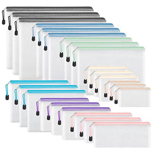 Image of EOOUT 24pcs Mesh Zipper Pouch, Waterproof Zipper Bags, 8 Sizes Plastic Travel Pouch, 8 Colors, Multipurpose for Office Supplies and Travel Storage