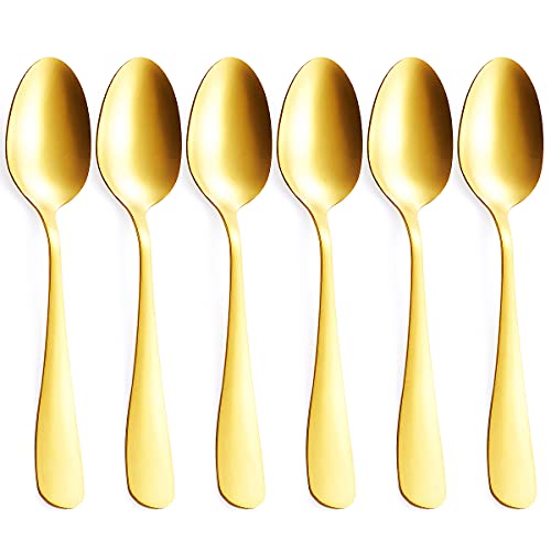 Gogeili Matte Gold Spoons Set, 7.8 Inch Stainless Steel Satin Finish Dinner Spoons, Gold Silverware Flatware Spoon Set Of 6, Dishwasher Safe #TOP24