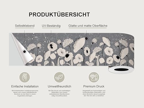 AG Design Selbstklebende Bordüre Abstraktionsblumen, AWB 8412 | Wasserfest Dekoration für Wände, Möbel, Tapeten, Wandverkleidungen und Türen, Folie, Mehrfarbig | Breite 500 cm x Höhe 13.8 cm