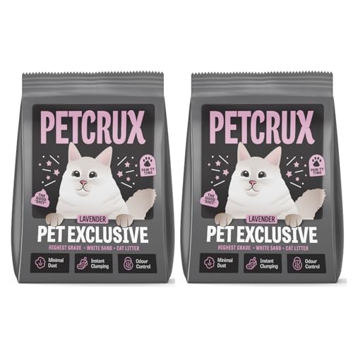 Image of PetCrux Pet Exclusive White Sand Lavender Scented Cat Litter | Made with the Highest Grade White Sand | Superior Odour Control | 99.9% Dust Free Scoopable (for Multiple Cats), 5kg, Pack of 2
